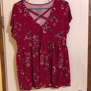 Floral Cross Ribboned V-Neck Babydoll Tee